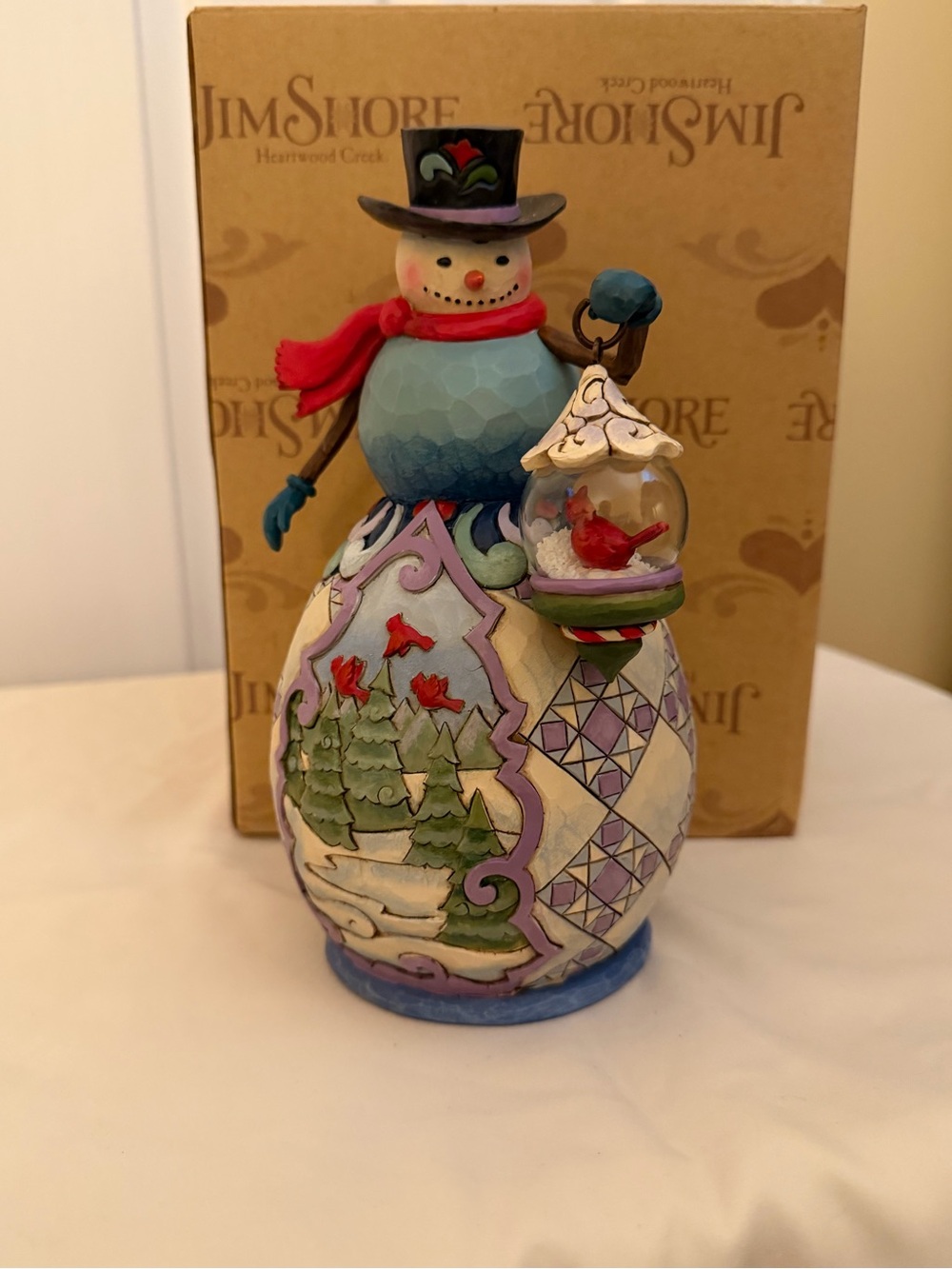 Jim Shore âWinterâs Beautyâ Snowman with Glass Globe; Hand-Painted Snowman